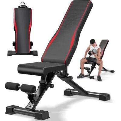 Himimi Hantelbank klappbar, belastbar bis 408 kg, 14-fach verstellbar, 47 cm Sitzhöhe, Multifunktions-Trainingsbank für Ganzkörper-Workout, Schrägbank für zu Hause oder im Fitnessstudio Himimi Hantelbank klappbar, belastbar bis 408 kg, 14-fach verstellbar, 47 cm Sitzhöhe, Multifunktions-Trainingsbank für Ganzkörper-Workout, Schrägbank für zu Hause oder im Fitnessstudio