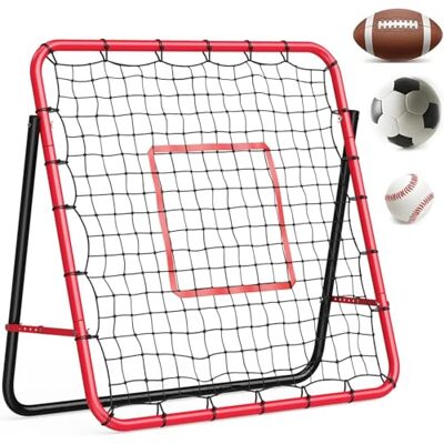 GarveeHome Verstellbares Fußball Rebounder Netz, 100x52x100 cm, Eisenrahmen–Fußball-Trainingsgerät für den Hinterhof, einfache Montage (Rot) GarveeHome Verstellbares Fußball Rebounder Netz, 100x52x100 cm, Eisenrahmen–Fußball-Trainingsgerät für den Hinterhof, einfache Montage (Rot)