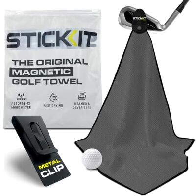 STICKIT Magnetisches Golf-Handtuch, Premium-Mikrofaser mit Waffeltaschen, Industriemagnet für sicheren Halt an Wagen und Schlägern, Saugfähig, schnell trocknend, pflegeleicht STICKIT Magnetisches Golf-Handtuch, Premium-Mikrofaser mit Waffeltaschen, Industriemagnet für sicheren Halt an Wagen und Schlägern, Saugfähig, schnell trocknend, pflegeleicht