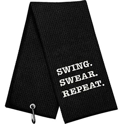 botogift Lustiges Golfhandtuch, Swing Swear Repeat, Golf Geschenke für Männer Golf Zubehör für Männer, bestickte Golf Handtücher für Golftaschen mit Clip, Schwarz botogift Lustiges Golfhandtuch, Swing Swear Repeat, Golf Geschenke für Männer Golf Zubehör für Männer, bestickte Golf Handtücher für Golftaschen mit Clip, Schwarz