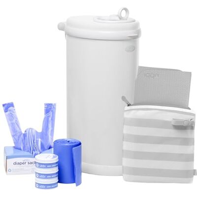 Ubbi Nappy Changing Value Gift Set, Baby Registry Gift, Includes Matte White Nappy Pail, Absorbing Gels, Travel Changing Mat & Bag, Nappy Pail Waste Bags and On-the-Go Waste Sacks Ubbi Nappy Changing Value Gift Set, Baby Registry Gift, Includes Matte White Nappy Pail, Absorbing Gels, Travel Changing Mat & Bag, Nappy Pail Waste Bags and On-the-Go Waste Sacks