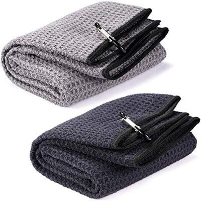 Yizerel Golfhandtuch-Set, 40,6 x 61 cm, dreifach gefaltet, robuster Mikrofaser-Handtücher mit Waffelmuster (2 Farben) Yizerel Golfhandtuch-Set, 40,6 x 61 cm, dreifach gefaltet, robuster Mikrofaser-Handtücher mit Waffelmuster (2 Farben)