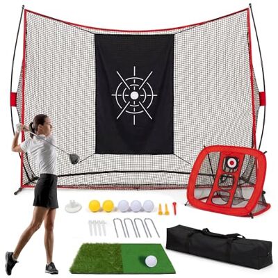 GarveeHome Golf-Übungsnetz 304 * 213 * 91cm, Golfnetz Mit Chipping Trainings Set, Doppelte Golfrasen-Matte, Eisengestell Und Polyesternetz, Golf-Zielnetz Für Indoor & Outdoor Training Im Garten GarveeHome Golf-Übungsnetz 304 * 213 * 91cm, Golfnetz Mit Chipping Trainings Set, Doppelte Golfrasen-Matte, Eisengestell Und Polyesternetz, Golf-Zielnetz Für Indoor & Outdoor Training Im Garten