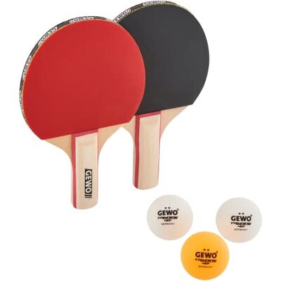 GEWO Midi Schlägerset Tischtennisschläger-Set mit Zwei kleineren Schlägern und DREI Bällen 2 Schläger mit verkleinertem Griff und Schlägerblatt sowie Tischtennis-Trainingsbälle, 18,5 x 11cm GEWO Midi Schlägerset Tischtennisschläger-Set mit Zwei kleineren Schlägern und DREI Bällen 2 Schläger mit verkleinertem Griff und Schlägerblatt sowie Tischtennis-Trainingsbälle, 18,5 x 11cm