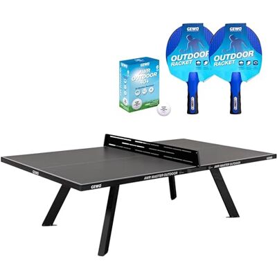 GEWO Tischtennisplatte Outdoor Master AWR – Ganzjahres Tischtennistisch Wetterfest, inkl. 2 Outdoor Schläger & 6 Bälle – 10 mm Melamin, Made in Germany, Grau GEWO Tischtennisplatte Outdoor Master AWR – Ganzjahres Tischtennistisch Wetterfest, inkl. 2 Outdoor Schläger & 6 Bälle – 10 mm Melamin, Made in Germany, Grau