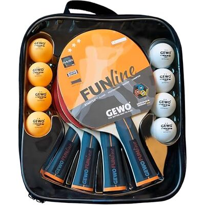 GEWO Tischtennisschläger Set Family & Friends 4 Schläger, 8 Bälle, Tasche Ping Pong Set Tischtennisschläger für Hobby und Freizeit mit 8 TT-Bällen und praktischer Aufbewahrungstasche GEWO Tischtennisschläger Set Family & Friends 4 Schläger, 8 Bälle, Tasche Ping Pong Set Tischtennisschläger für Hobby und Freizeit mit 8 TT-Bällen und praktischer Aufbewahrungstasche
