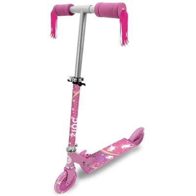 Zinc Zweirädriger zusammenklappbarer Explorer-Scooter – Einhorn-Design mit Quasten und Glocke, LED-Räder, klappbare, herunterklappbare Griffe, rutschfestes Deck, höhenverstellbar, für Kinder ab 3 Zinc Zweirädriger zusammenklappbarer Explorer-Scooter – Einhorn-Design mit Quasten und Glocke, LED-Räder, klappbare, herunterklappbare Griffe, rutschfestes Deck, höhenverstellbar, für Kinder ab 3