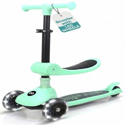 SereneLife Kinderroller ab 3 Jahre in Mintgrün – LED Tretroller faltbar höhenverstellbar, leicht und stabil, mit Sitz klappbar, für Jungen und Mädchen, Indoor und Outdoor, bis 50 kg, Mint Grün SereneLife Kinderroller ab 3 Jahre in Mintgrün – LED Tretroller faltbar höhenverstellbar, leicht und stabil, mit Sitz klappbar, für Jungen und Mädchen, Indoor und Outdoor, bis 50 kg, Mint Grün