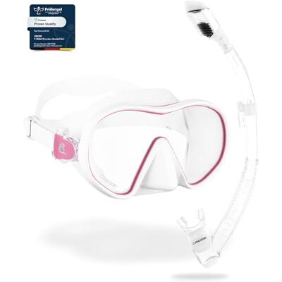 CRESSI F-Dual + Supernova Dry White/Pink Clear/White Tauchmaske und Trockenschnorchel Set zum Schnorcheln und Gerätetauchen, Weiß Rosa/Klar Weiß, Einheitsgröße, Unisex CRESSI F-Dual + Supernova Dry White/Pink Clear/White Tauchmaske und Trockenschnorchel Set zum Schnorcheln und Gerätetauchen, Weiß Rosa/Klar Weiß, Einheitsgröße, Unisex