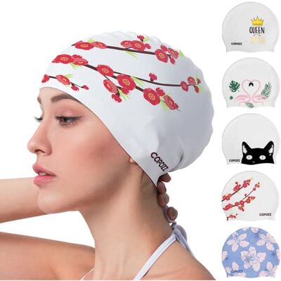 COPOZZ Silikon-Badekappe für Frauen, schützt Haare und Ohren, geeignet für Frauen mit langem Haar, um das Haar trocken zu halten COPOZZ Silikon-Badekappe für Frauen, schützt Haare und Ohren, geeignet für Frauen mit langem Haar, um das Haar trocken zu halten