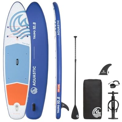 AQUASTIC Taupo SUP Board 10'8" Allround – aufblasbares Stand Up Paddle Board mit Paddel, Pumpe & Rucksack (Weiß/Blau) AQUASTIC Taupo SUP Board 10'8" Allround – aufblasbares Stand Up Paddle Board mit Paddel, Pumpe & Rucksack (Weiß/Blau)