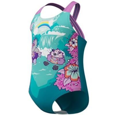 Speedo Mädchen Schwimmen lernen Crossback Badeanzug mit Motiven Chlorbeständig Recyclingmaterial Dehnbares Material Neon Violet 6-9M Speedo Mädchen Schwimmen lernen Crossback Badeanzug mit Motiven Chlorbeständig Recyclingmaterial Dehnbares Material Neon Violet 6-9M