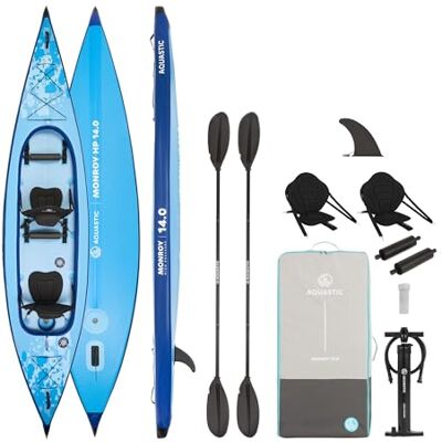AQUASTIC Monroy 14'0" Aufblasbares Kajak und SUP Hybrid Drop-Stitch, 2-Kammer V-Koje, stabil, Tragfähigkeit bis zu 250kg, Ausrüstung: 2 Sitze, Paddel, Pumpe, Ballast, Rucksack AQUASTIC Monroy 14'0" Aufblasbares Kajak und SUP Hybrid Drop-Stitch, 2-Kammer V-Koje, stabil, Tragfähigkeit bis zu 250kg, Ausrüstung: 2 Sitze, Paddel, Pumpe, Ballast, Rucksack