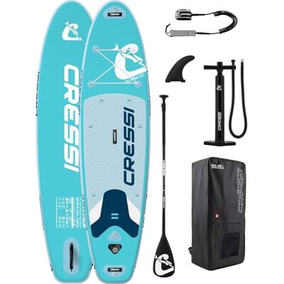 CRESSI seit 1946 Ultra Isup Set Aufblasbares SUP Board für Erwachsene Große Stabilität Strapazierfähigkeit Komplett Zubehör Paddel Flosse Pumpe Leine Tasche Aquamarin_320x81x15 cm Max 130 kg CRESSI seit 1946 Ultra Isup Set Aufblasbares SUP Board für Erwachsene Große Stabilität Strapazierfähigkeit Komplett Zubehör Paddel Flosse Pumpe Leine Tasche Aquamarin_320x81x15 cm Max 130 kg