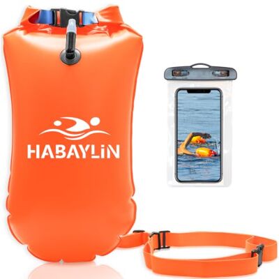 Habaylin Schwimmboje 20L Orange, Boje Schwimmen für Erwachsene Trockensack Aufblasbar Wasserdicht Dry Bag für Open Water, Triathlon, Strand Habaylin Schwimmboje 20L Orange, Boje Schwimmen für Erwachsene Trockensack Aufblasbar Wasserdicht Dry Bag für Open Water, Triathlon, Strand
