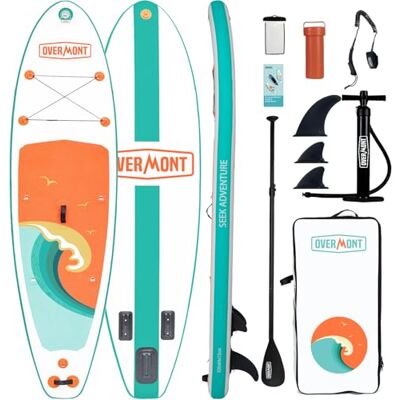 OVERMONT SUP Board Aufblasbar Stand Up Paddle Board für Erwachsene 323x84x15 cm, Komplettes SUP Set mit Verstellbarem Paddel, Pumpe, Rucksack, Leash & 3 Finnen-Sunset Design OVERMONT SUP Board Aufblasbar Stand Up Paddle Board für Erwachsene 323x84x15 cm, Komplettes SUP Set mit Verstellbarem Paddel, Pumpe, Rucksack, Leash & 3 Finnen-Sunset Design