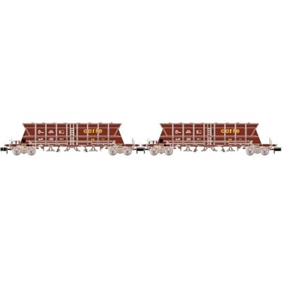 ARNOLD HN6671 Renfe, 2-Einheiten-Paket mit 4-achsigen Kohletrichterwagen Faoos Saltra, Carfe, braune Lackierung, beladene W-Kohle, Ep IV-V-Güterwagen, grün ARNOLD HN6671 Renfe, 2-Einheiten-Paket mit 4-achsigen Kohletrichterwagen Faoos Saltra, Carfe, braune Lackierung, beladene W-Kohle, Ep IV-V-Güterwagen, grün
