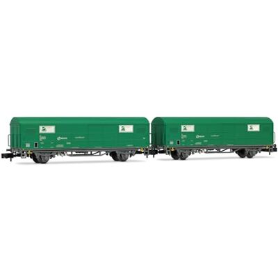 ARNOLD HN6703 RENFE, 2er-Set JPD-Wagen, TEM-grüne Lackierung, Ep; v Güterwagenpakete, grün ARNOLD HN6703 RENFE, 2er-Set JPD-Wagen, TEM-grüne Lackierung, Ep; v Güterwagenpakete, grün