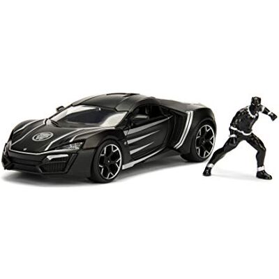 Jada Toys 253225004 Marvel Avengers Black Panther, Lykan Hypersport, Auto, Spielzeugauto aus Die-cast, Türen, Kofferraum & Motorhaube zum Öffnen, inkl. Black Panther Figur, Maßstab 1:24, schwarz Jada Toys 253225004 Marvel Avengers Black Panther, Lykan Hypersport, Auto, Spielzeugauto aus Die-cast, Türen, Kofferraum & Motorhaube zum Öffnen, inkl. Black Panther Figur, Maßstab 1:24, schwarz