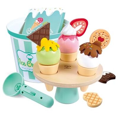 Hape Eiscreme-Set EIS Spielzeug, 3 Bunte Eiskugeln, 3 Soßen und 5 Dessertbeläge, drehbare Eistheke, großer Eisbecher zum Transportieren, Lernspielzeug, Rollenspielset für Kinder ab 24 Monaten Hape Eiscreme-Set EIS Spielzeug, 3 Bunte Eiskugeln, 3 Soßen und 5 Dessertbeläge, drehbare Eistheke, großer Eisbecher zum Transportieren, Lernspielzeug, Rollenspielset für Kinder ab 24 Monaten