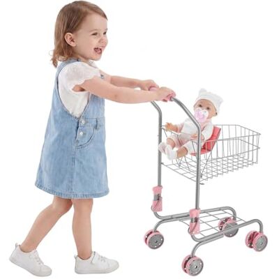 VEVOR Einkaufswagen für Kinder, Einkaufswagen Supermarkt Spielzeug mit Klappsitz für Puppen Stahlrahmen & Rollen, Faltbares Kaufladenzubehör mit Puppen-Spielset, Kaufmannsladen Spiele für Kinder ab 3 VEVOR Einkaufswagen für Kinder, Einkaufswagen Supermarkt Spielzeug mit Klappsitz für Puppen Stahlrahmen & Rollen, Faltbares Kaufladenzubehör mit Puppen-Spielset, Kaufmannsladen Spiele für Kinder ab 3