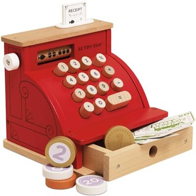Le Toy Van – Honeybake Rollenspiel Kasse aus Holz mit Kassenbeleg, Kassenschublade und Spielgeld Ideal für Rollenspiel Supermarkt, Lebensmittelladen oder Café, Geldkasse, TV295 Le Toy Van – Honeybake Rollenspiel Kasse aus Holz mit Kassenbeleg, Kassenschublade und Spielgeld Ideal für Rollenspiel Supermarkt, Lebensmittelladen oder Café, Geldkasse, TV295