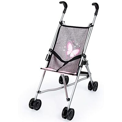 Bayer 30533AA Puppenbuggy, zusammenklappbar, Doppelräder, Sicherheitsgurt, aus Metall, Jeans-grau, Rosa Bayer 30533AA Puppenbuggy, zusammenklappbar, Doppelräder, Sicherheitsgurt, aus Metall, Jeans-grau, Rosa