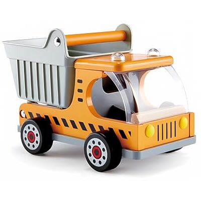 Hape E3013 Kipplaster, Holzspielzeug Langlebiger kindersicherer Kipper mit ungiftiger Farbe auf Wasserbasis und Holzrädern zum Schutz des Bodens beim Hape E3013 Kipplaster, Holzspielzeug Langlebiger kindersicherer Kipper mit ungiftiger Farbe auf Wasserbasis und Holzrädern zum Schutz des Bodens beim
