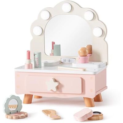 ROBUD Schminktisch Spielset für Kinder mit Licht, Holz Schminke Frisiertisch mit Spiegel & Schminkset, Kinderschminke Rollenspiel Set, Geschenke für Mädchen ab 3 Jahren (Rosa) ROBUD Schminktisch Spielset für Kinder mit Licht, Holz Schminke Frisiertisch mit Spiegel & Schminkset, Kinderschminke Rollenspiel Set, Geschenke für Mädchen ab 3 Jahren (Rosa)