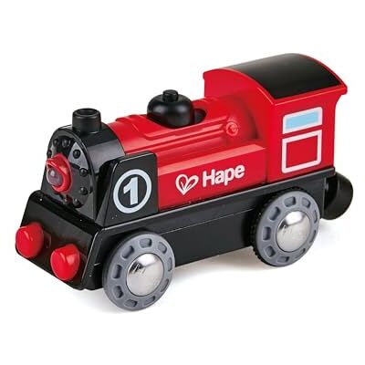 Hape Batteriebetriebene Lokomotive Nr. 1 mit Licht und Ton, durch Magnete spielend einfach zu verbinden, Elektrische Spielzeuglok, Eisenbahn Zubehör und Zugspielzeug, für Kinder ab 3 Jahren Hape Batteriebetriebene Lokomotive Nr. 1 mit Licht und Ton, durch Magnete spielend einfach zu verbinden, Elektrische Spielzeuglok, Eisenbahn Zubehör und Zugspielzeug, für Kinder ab 3 Jahren
