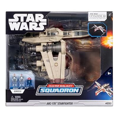 Jazwares Star Wars SWJ0398 Micro Galaxy Squadron ARC-170 Starfighter – 20 cm Sternjäger mit 3 Micro Figuren, offizielles Set Jazwares Star Wars SWJ0398 Micro Galaxy Squadron ARC-170 Starfighter – 20 cm Sternjäger mit 3 Micro Figuren, offizielles Set