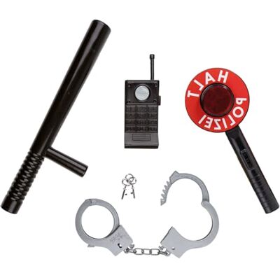 Idena 90256 Polizei Einsatzset, 4-teiliges Set mit Polizeikelle, Schlagstock, Handschellen und Walkie-Talkie, für Kinder ab 5 Jahren Idena 90256 Polizei Einsatzset, 4-teiliges Set mit Polizeikelle, Schlagstock, Handschellen und Walkie-Talkie, für Kinder ab 5 Jahren