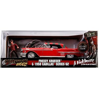 Jada Toys Freddy Krüger 1958 Cadillac Series 62, Auto, Spielzeugauto aus Die-cast, öffnende Türen, Kofferraum & Motorhaube, inkl. Freddy Krüger Figur aus Druckguss, Maßstab 1:24, rot, 253255004 Jada Toys Freddy Krüger 1958 Cadillac Series 62, Auto, Spielzeugauto aus Die-cast, öffnende Türen, Kofferraum & Motorhaube, inkl. Freddy Krüger Figur aus Druckguss, Maßstab 1:24, rot, 253255004
