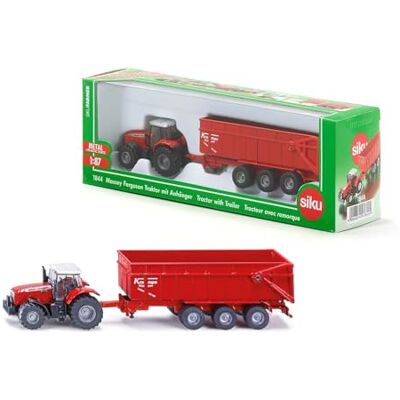 Siku 1844, Massey Ferguson Traktor mit Anhänger, 1:87, Metall/Kunststoff, Rot, Kippbarer Anhänger Siku 1844, Massey Ferguson Traktor mit Anhänger, 1:87, Metall/Kunststoff, Rot, Kippbarer Anhänger