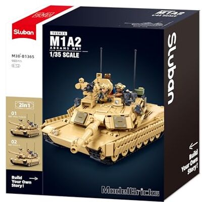 Sluban M1A2 Abrams MBT TUSK2S, Militär-Bauspiel, 988 Teile, Maßstab 1/35, 2-in-1, für Kinder von 6 bis 12 Jahren Sluban M1A2 Abrams MBT TUSK2S, Militär-Bauspiel, 988 Teile, Maßstab 1/35, 2-in-1, für Kinder von 6 bis 12 Jahren