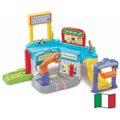 VTech Vroom Vroom Go – Reparatur-Werkstatt, Rennbahn mit multifunktionaler Garage, Roboter-Arm, inklusive 1 Fahrzeug, 3 magische Zonen, italienische Sprache, Batterien im Lieferumfang enthalten, 1-5 VTech Vroom Vroom Go – Reparatur-Werkstatt, Rennbahn mit multifunktionaler Garage, Roboter-Arm, inklusive 1 Fahrzeug, 3 magische Zonen, italienische Sprache, Batterien im Lieferumfang enthalten, 1-5