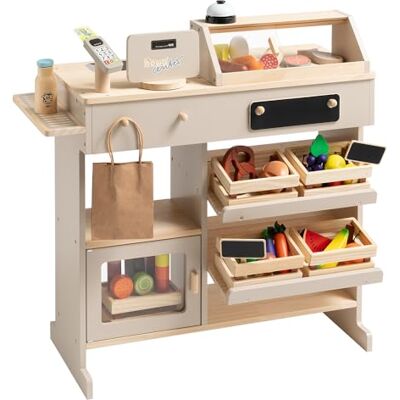 howa Kaufladen Holz Kaufmannsladen mit 40-teiligem Kaufladen Zubehör 47559 Holzspielzeug Kinderkaufladen mit 40-teiligem Kaufladenzubehör, Spielkasse mit Spielzeugkartenleser, Kreidetafel natur/beige howa Kaufladen Holz Kaufmannsladen mit 40-teiligem Kaufladen Zubehör 47559 Holzspielzeug Kinderkaufladen mit 40-teiligem Kaufladenzubehör, Spielkasse mit Spielzeugkartenleser, Kreidetafel natur/beige