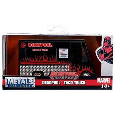 Jada 30864 Modell Taco Truck aus dem Film Deadpool Metal DieCast Maßstab 1/32 11cm Schwarz/Rot Original Marvel Jada 30864 Modell Taco Truck aus dem Film Deadpool Metal DieCast Maßstab 1/32 11cm Schwarz/Rot Original Marvel