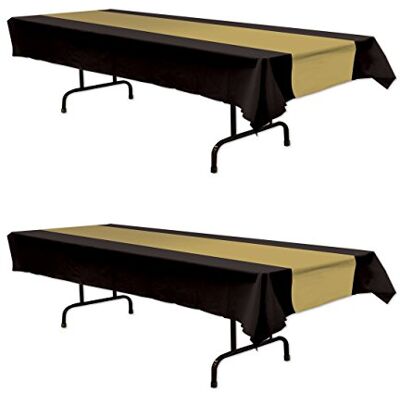 Beistle Plastic Awards Night Schwarz und Gold Tischdecken, 2 Stück, glitzernde Silvester Party Supplies Geburtstag/Abschluss, rechteckige Einweg-Tischdecken, 137, 2 x 274, 3 cm Beistle Plastic Awards Night Schwarz und Gold Tischdecken, 2 Stück, glitzernde Silvester Party Supplies Geburtstag/Abschluss, rechteckige Einweg-Tischdecken, 137, 2 x 274, 3 cm
