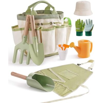 ROBUD Kinder Gartenarbeit Set, 18-teilig Outdoor-Lernspielzeug ab 3 Jahren Gartengeräte Kit mit Schürze, Handschuhen, Schaufel, Gabel, Gießkanne und Zylinderschaufel als Outdoor-Spielzeug ROBUD Kinder Gartenarbeit Set, 18-teilig Outdoor-Lernspielzeug ab 3 Jahren Gartengeräte Kit mit Schürze, Handschuhen, Schaufel, Gabel, Gießkanne und Zylinderschaufel als Outdoor-Spielzeug