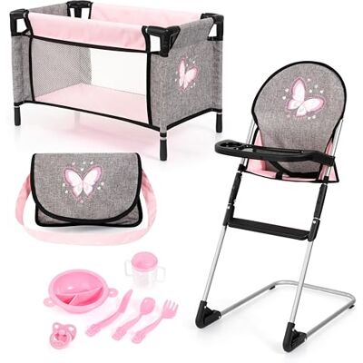 Bayer 61733AB Puppenhochstuhl, Puppenbett, Tasche, Schnuller, Puppenzubehör für Rollenspiele der Kinder, Spielset ab 3+ Jahren, 66 x 40 x 27 cm Bayer 61733AB Puppenhochstuhl, Puppenbett, Tasche, Schnuller, Puppenzubehör für Rollenspiele der Kinder, Spielset ab 3+ Jahren, 66 x 40 x 27 cm