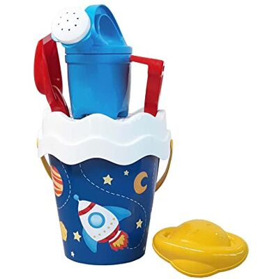 Simba Space Eimergarnitur, Sandspielzeug, 6 Teile, Eimer, Sieb, Sandform, Schaufel, Rechen, Gießer, 16cm, D:17cm, ab 10 Monate Simba Space Eimergarnitur, Sandspielzeug, 6 Teile, Eimer, Sieb, Sandform, Schaufel, Rechen, Gießer, 16cm, D:17cm, ab 10 Monate