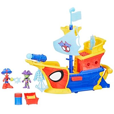 Marvel Spidey und Seine Super-Freunde Webs Ahoy Bubble Ship – 43 cm Piratenschiff Spielset mit Seifenblasen-Funktion, Spidey & Grüner Kobold Figuren, Spielzeug ab 3 Jahren Marvel Spidey und Seine Super-Freunde Webs Ahoy Bubble Ship – 43 cm Piratenschiff Spielset mit Seifenblasen-Funktion, Spidey & Grüner Kobold Figuren, Spielzeug ab 3 Jahren