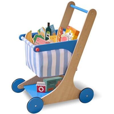 Teamson Kids Holz Einkaufswagen Spielzeug für Kinder mit Zubehör in Blau, Rollenspiel-Laden aus Holz zum Einkaufen und Spielen Teamson Kids Holz Einkaufswagen Spielzeug für Kinder mit Zubehör in Blau, Rollenspiel-Laden aus Holz zum Einkaufen und Spielen