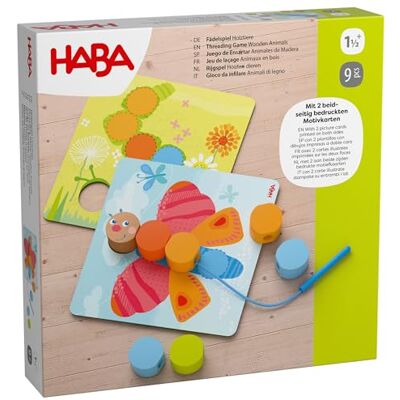 HABA Fädelspiel Holztiere – Farb- & Zählspaß für kleine Fädelfans ab 18 Monaten – 4 Motivkarten & 20 Fädelsteine aus Holz – 2012248001 HABA Fädelspiel Holztiere – Farb- & Zählspaß für kleine Fädelfans ab 18 Monaten – 4 Motivkarten & 20 Fädelsteine aus Holz – 2012248001