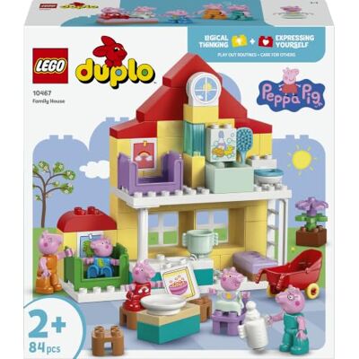 Lego DUPLO Peppa Pig Familienhaus 10467 Spielzeug ab 2 Jahren für Jungen und Mädchen, Montessori Spielzeug mit 5 Figuren und Puppenhaus Zubehör, Geschenk, 84 Teile Lego DUPLO Peppa Pig Familienhaus 10467 Spielzeug ab 2 Jahren für Jungen und Mädchen, Montessori Spielzeug mit 5 Figuren und Puppenhaus Zubehör, Geschenk, 84 Teile