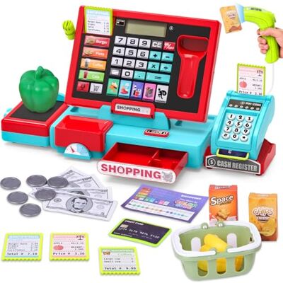 Teoryieer Supermarktkasse mit Scanner und Sound,lernspielzeug mit Zubehör (Rot) Elektronische Registrierkasse für Kinder,mit Zubehör(spielgeld, einkaufskorb, Waage),Lernspiel für Kinder ab 3 Jahren Teoryieer Supermarktkasse mit Scanner und Sound,lernspielzeug mit Zubehör (Rot) Elektronische Registrierkasse für Kinder,mit Zubehör(spielgeld, einkaufskorb, Waage),Lernspiel für Kinder ab 3 Jahren