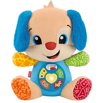 Fisher Price Lernspaß Hündchen, Mehrsprachig Englisch, Französisch, Deutsch, Italienisch, Niederländisch, Plüsch mit Musik, Lichter & Lernlieder, ab 6 Monaten, JFD20 Fisher Price Lernspaß Hündchen, Mehrsprachig Englisch, Französisch, Deutsch, Italienisch, Niederländisch, Plüsch mit Musik, Lichter & Lernlieder, ab 6 Monaten, JFD20
