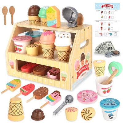 LIAILA Eisdiele Kinder Holz, Eisladen Kinder Holz mit Eisstand, Langlebiges EIS Spielzeug für Kinder, Kinderküche Zubehör Montessori Spielzeug, Holzspielzeug für Rollenspiele ab 3 Jahren LIAILA Eisdiele Kinder Holz, Eisladen Kinder Holz mit Eisstand, Langlebiges EIS Spielzeug für Kinder, Kinderküche Zubehör Montessori Spielzeug, Holzspielzeug für Rollenspiele ab 3 Jahren