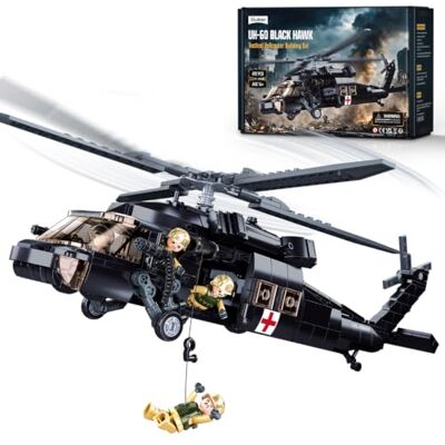 Sluban UH-60 Black Hawk Hubschrauber Bausatz, 692 Teile Klemmbausteine Rettungshubschrauber mit klappbarem Rotor, Inklusive 4 Minifiguren, Kampfhubschrauber Geschenk für erwachsene Sammler Sluban UH-60 Black Hawk Hubschrauber Bausatz, 692 Teile Klemmbausteine Rettungshubschrauber mit klappbarem Rotor, Inklusive 4 Minifiguren, Kampfhubschrauber Geschenk für erwachsene Sammler